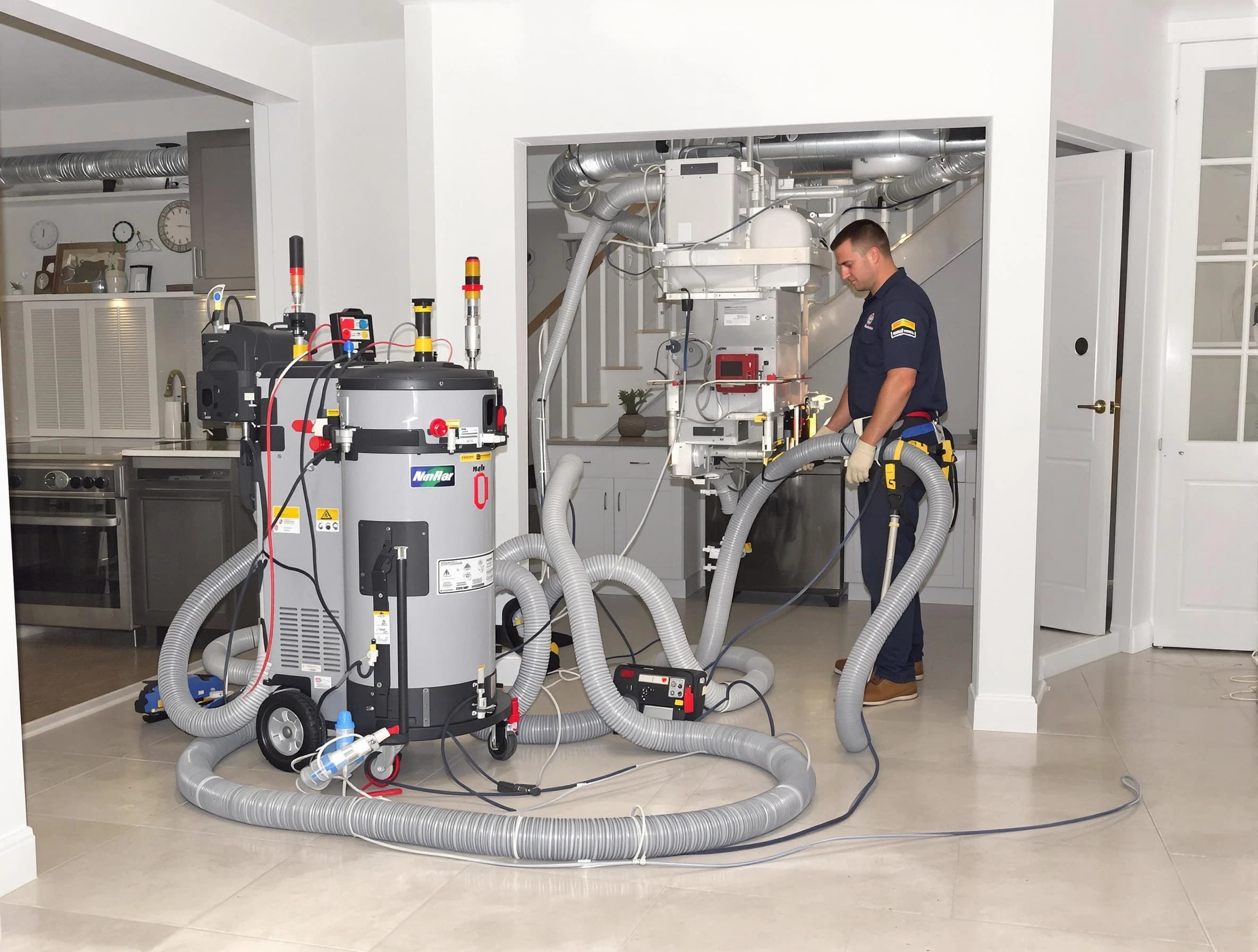 Edgewater Air Duct Cleaning technician operating negative pressure cleaning equipment for thorough duct maintenance in Edgewater