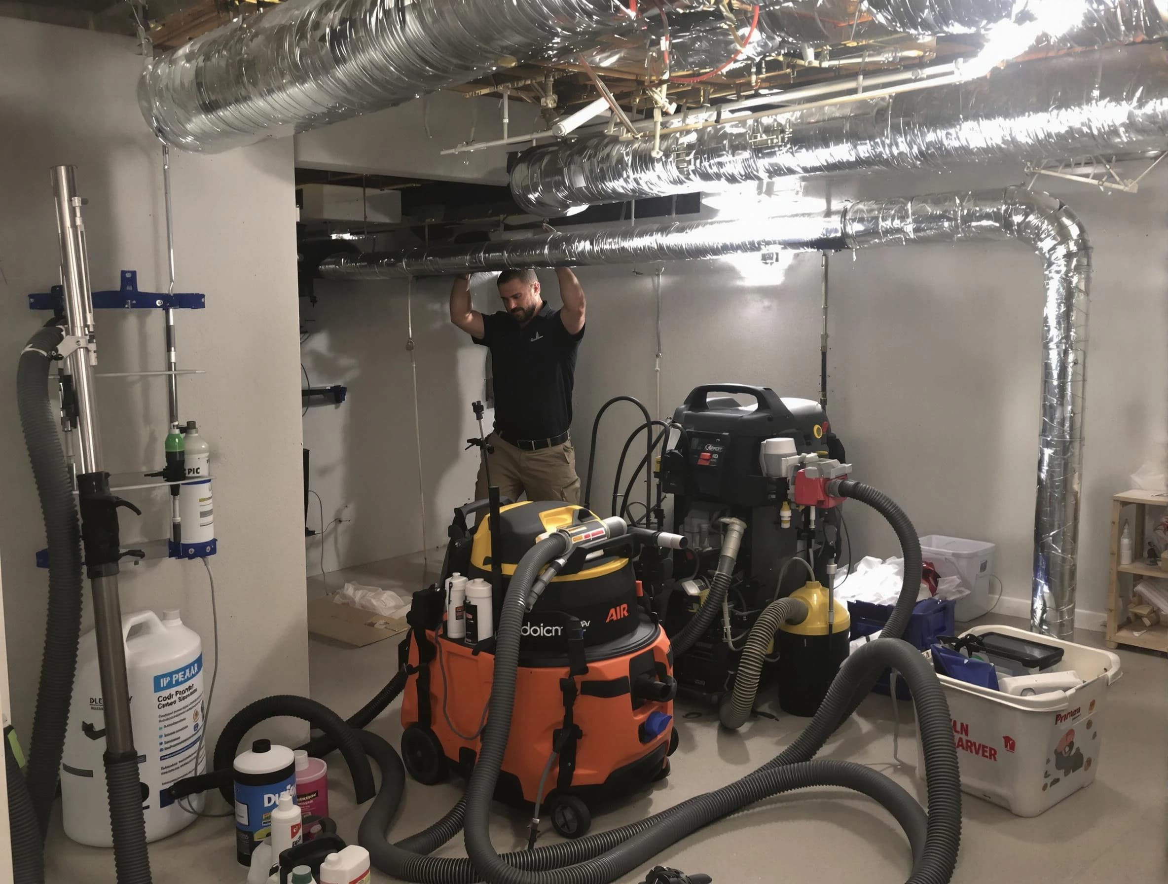 Edgewater Air Duct Cleaning specialist performing professional mold removal from air ducts using safety equipment in Edgewater