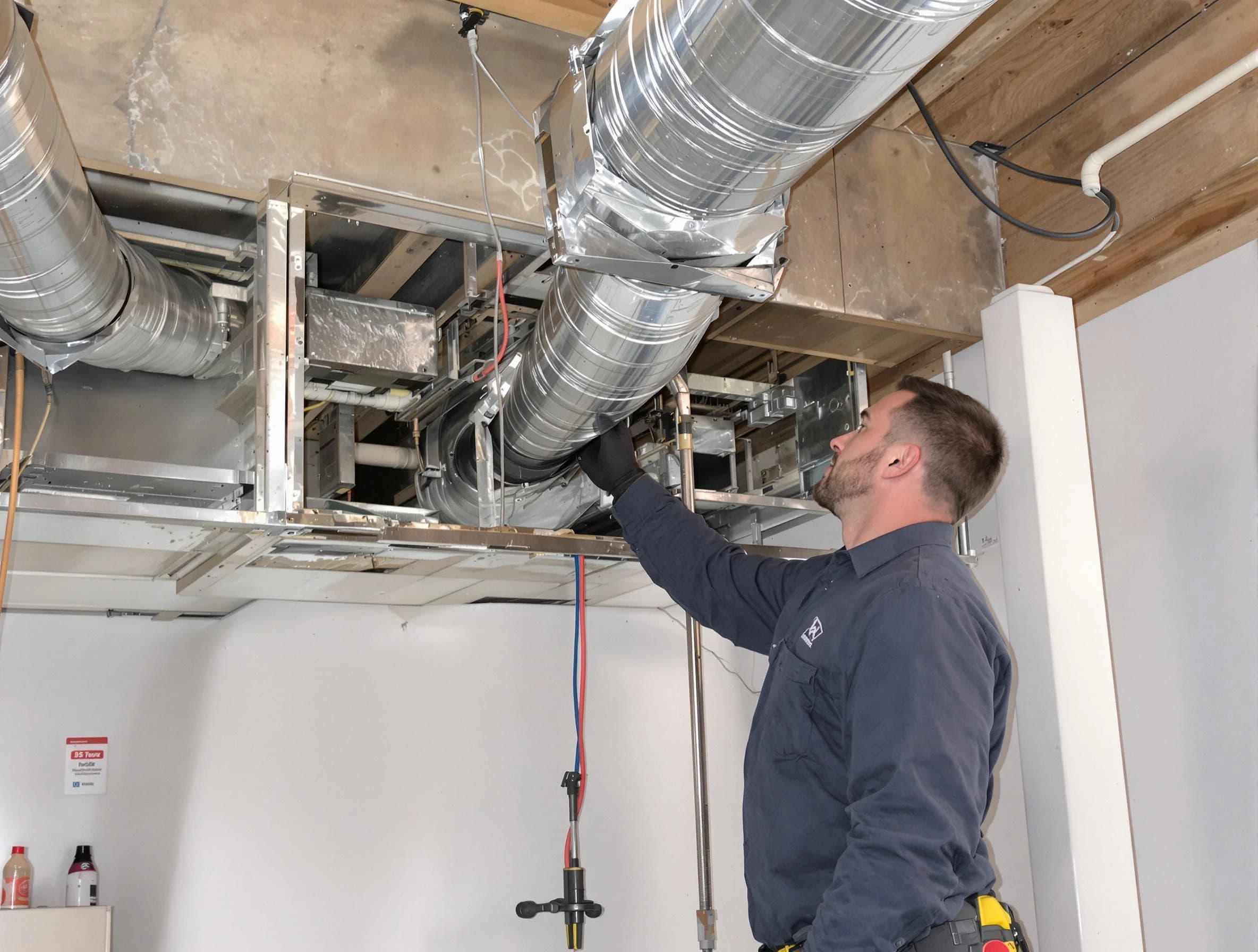 Edgewater Air Duct Cleaning technician performing professional air duct repair using specialized tools in Edgewater