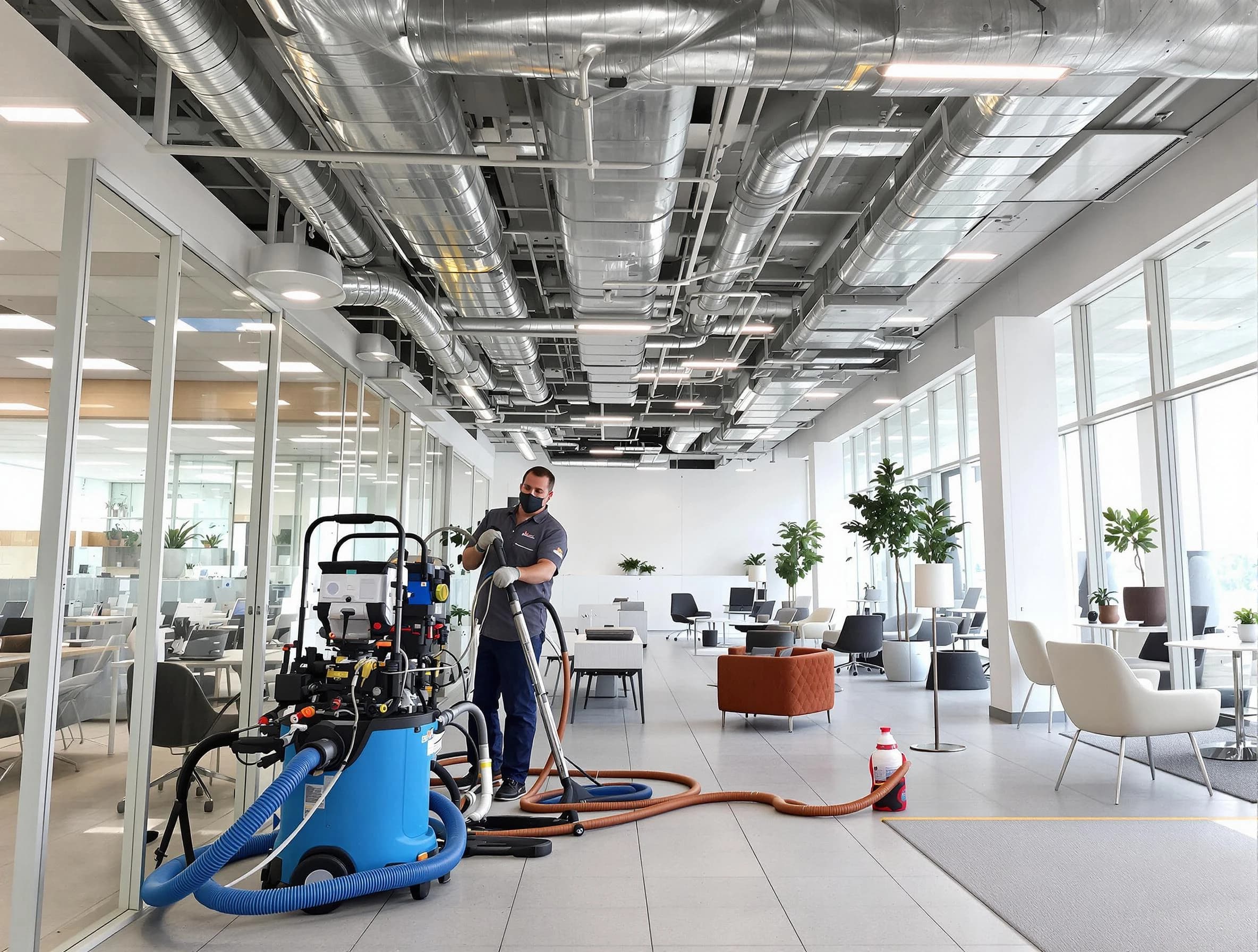 Edgewater Air Duct Cleaning team conducting comprehensive commercial duct cleaning at a business location in Edgewater