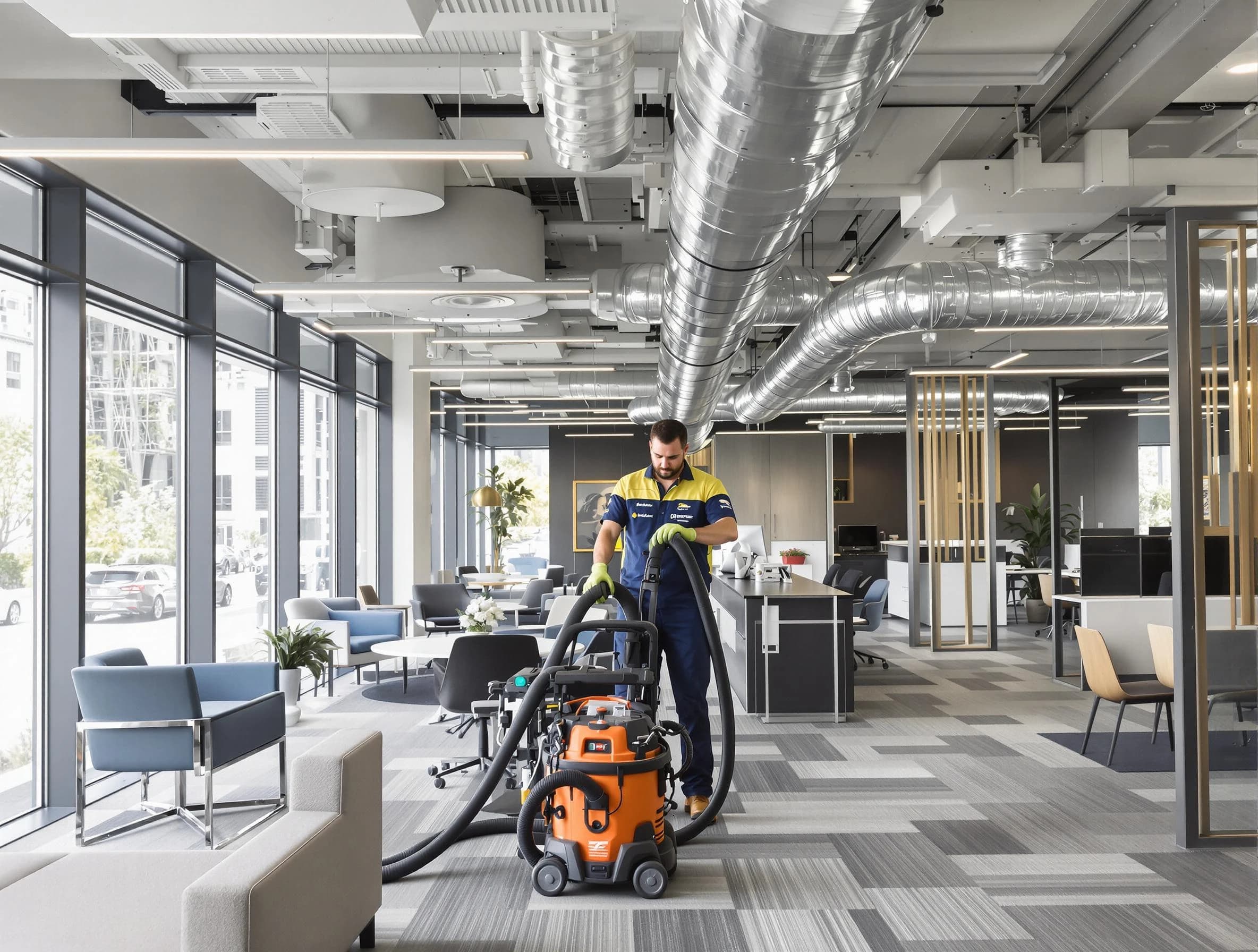 Edgewater Air Duct Cleaning team performing thorough commercial duct cleaning at a Edgewater business center