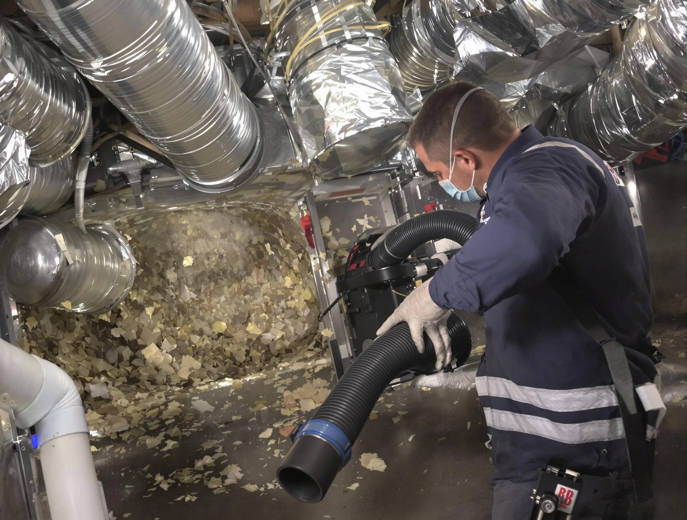 Edgewater Air Duct Cleaning specialist operating negative pressure cleaning equipment for thorough duct maintenance in Edgewater